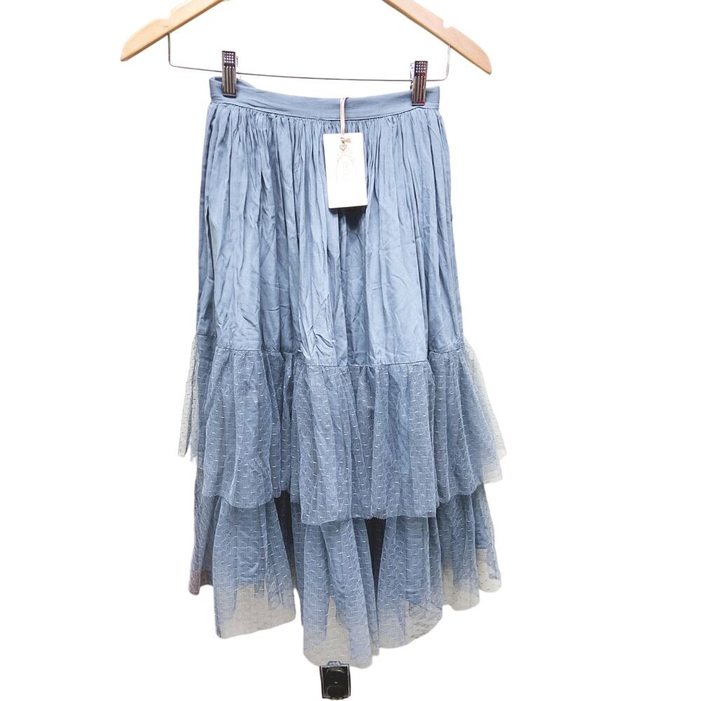 Joyfolie Mia Joy Teal Green Rayon Skirt 2 Layer Ruffle Tule Size 7 Whimsy Goth